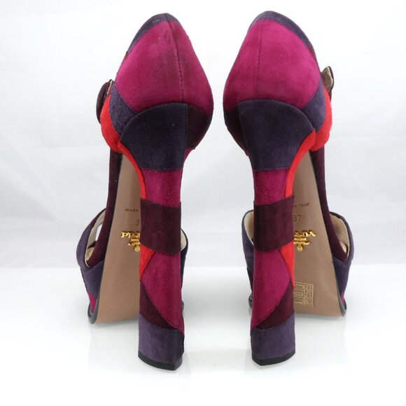 NIB$990 Collection Prada Patchwork d’Orsay Ankle Strap Platform Heels Vintage 37 - Picture 5 of 16